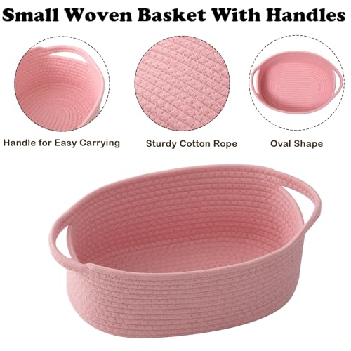Image of Pink Woven Rope Basket - Baby Gift Basket with Bag & Ribbon