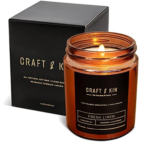 Craft & Kin Scented Candles for Men | Premium Whiskey Caramel Scented Candles | Fall Candles | All-Natural Soy Candles, Rustic Home Decor Novelty Candle with Ultra Clean Burn Cover
