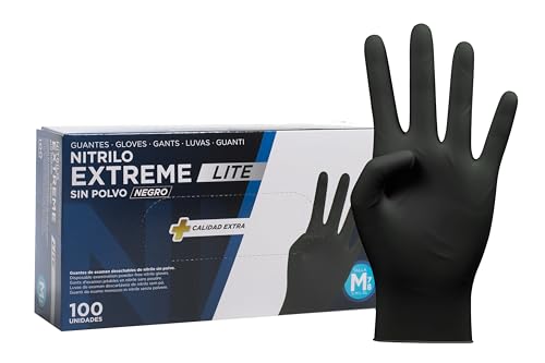COM-FORT HOUSE - Guantes Nitrilo Resistentes - Color Negro- Colección Extreme Lite - Guantes de Látex sin Polvo - Disponible en tallas M,L
