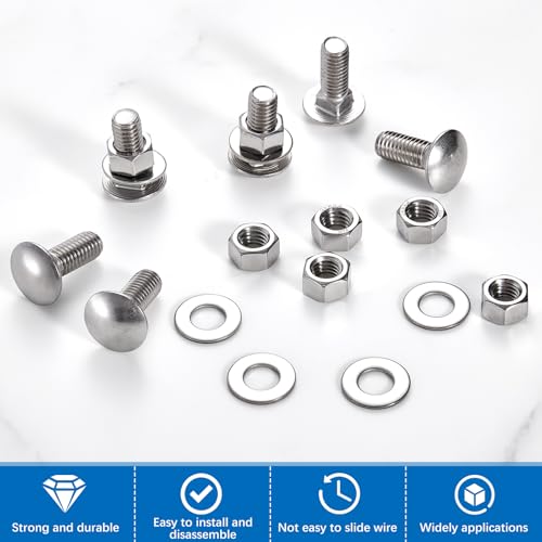 Image of Zonon 25 Sets 3 /8-16 x 1 Stainless Steel Carriage Bolts and Nuts Kit Round Head Square Neck Carriage Bolts Screws and Hex Nuts and Flat Washers, Stainless 18-8 Full Thread Coverage (Silver)