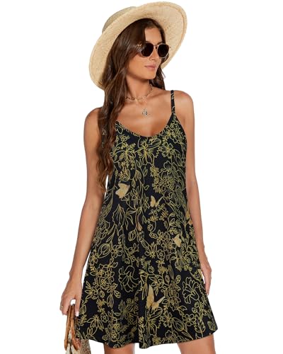Image of elescat Womens Summer Dresses Spaghetti Strap V Neck Casual Sleeveless Sundress Beach Cover Ups with Pockets 2026