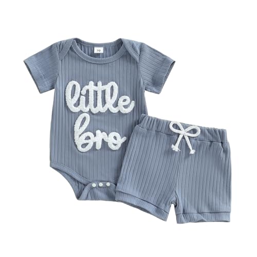 Brvxia Baby Boy Summer Clothes Little Brother Newborn Outfit Short Sleeve Romper Casual Shorts Set 0 3 6 12 Months (Blue Newborn)