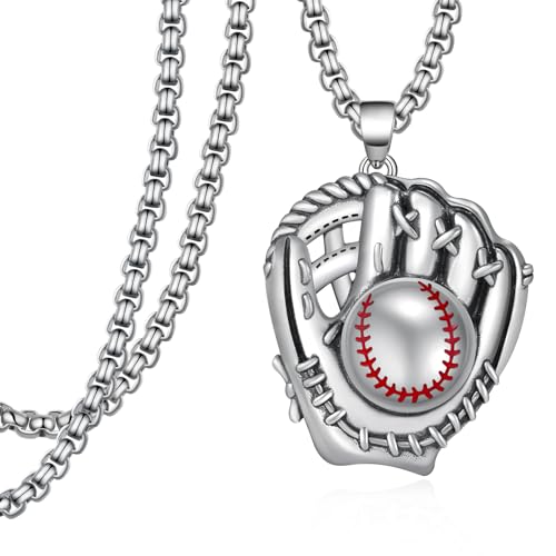 Baseball Necklace for Men - 925 Sterling Silver Baseball Glove & Ball Pendant Jewelry - Sports Gift for Fans, Dads & Players