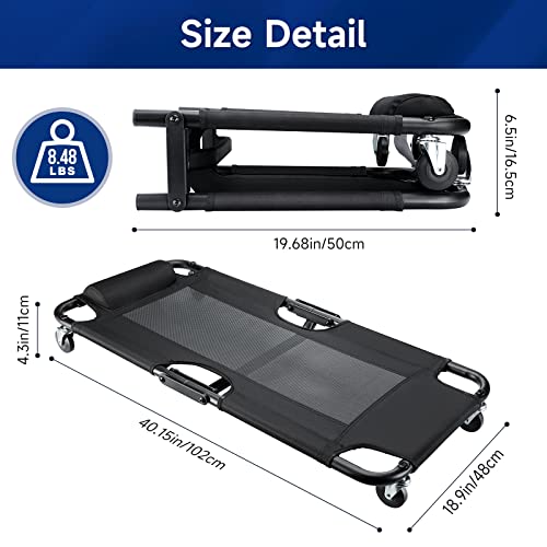 Workpro Foldable Mesh Creeper, 40-Inch Automotive Creeper With Padded Headrest And 4 Caster Wheels, 350 Lbs Capacity Rolling Garage Creeper, Black #TOP2