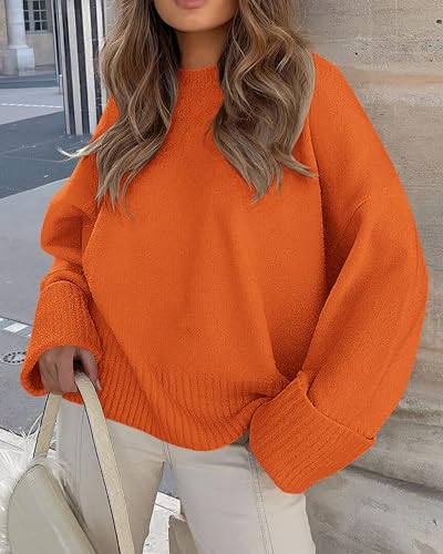 PRETTYGARDEN Women's Fall Oversized Sweaters Casual Crewneck Pullover Long Sleeve Fuzzy Chunky Knit Tops Blouse3