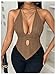 SOLY HUX Women's Deep V Neck Cut Out Halter Top Tie Backless Asymmetrical Hem Summer Tops Plain Khaki Large
