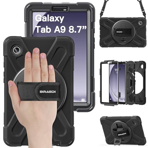 [Supporto Girevole a 360° e Cinturino a Mano]: Il supporto può tenere il Galaxy Tab A9 con l'angolo di visione ideale o in una posizione di scrittura comoda.Il cinturino da polso regolabile permette di tenere il Samsung Tab A9 saldamente in una mano.Adatto a studenti, insegnanti, ingegneri, cassieri, camerieri, ecc.