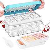 Ice Cube Tray with Lid and Bin, PHINOX 64 pcs Ice Trays for Freezer, Ice Cube Trays for Freezer with 2 trays, Container, Lid & Ice Scoop, BPA Free