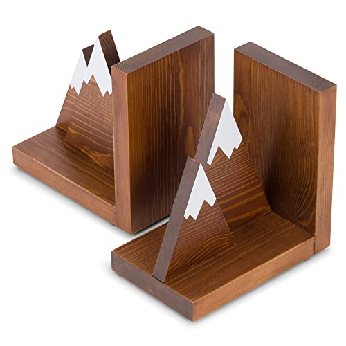 Waratah Designs Mountain Bookends - Mountain Decor For Shelves - Adventure Decor Wooden Book Ends - Woodland Nursery Decor - Non Slip Decorative Bookends For Heavy Books, Rustic Office Decor #TOP5