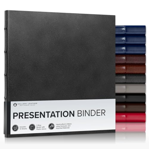 Gallery Leather Personalized 3 Ring Presentation Binder with Plastic Sleeves and Hubbed Spine, Custom Binder, Includes 10 Sheets, Sheet Size: 8.5" x 11", Thick: 0.75" Belfast Black