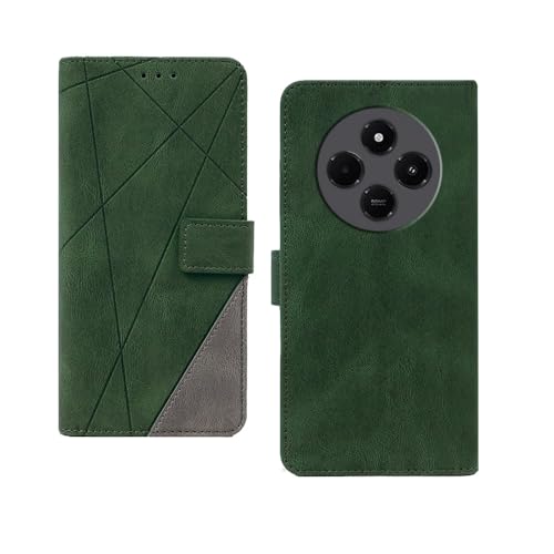 Image of amazon basics Redmi A4 5G Flip Cover | Card Pockets Wallet & Stand | Flip Cover for Redmi A4 5G (Green with Grey)
