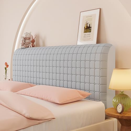 JANEMUA Cubre Cabecero De Cama Individual/King/Doble, Cubre Cabecero De Cama con Estampado De Cuadros, Diseño Todo Incluido, Funda Protectora Antipolvo-Light Grey||150cm