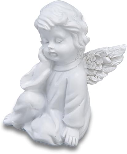 Joyzan Estatua de querubín de resina, estilo encantador, figuras blancas de bebé, ángel, jardín, decoración conmemorativa, interior y exterior,