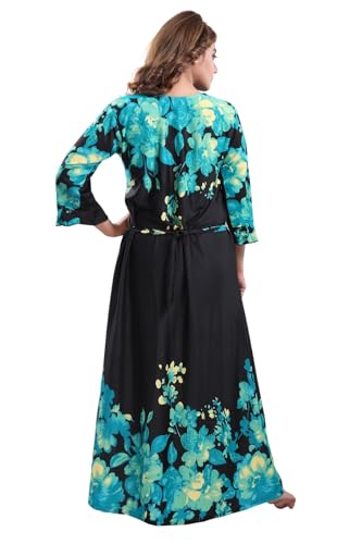 Image of Fabme Women's Crepe Printed Flare Nighty with Long Sleeves /Night Gown /Nightwear /Maxi - Value Combo