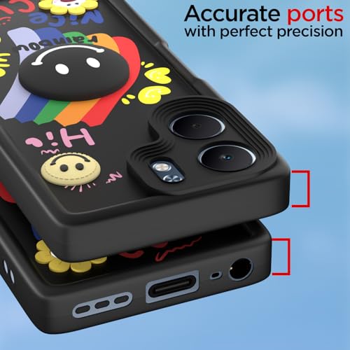 Image of Pikkme Back Cover for Oppo A5x | Soft Silicone| Cute Rainbow Smile & 3D Cartoon Flower Design | Shockproof Raised Camera Protection Bumper Case (Black)