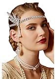 Cizoe Art Deco 1920s Flapper Great Gatsby Leaf Wedding Bridal Tiara Pearl Headpiece Headband(Silver)