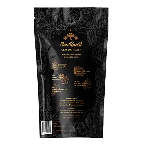 Neuroast Organic Ground Mushroom Coffee - Five Superfood Mushrooms Including Lion's Mane And Cordyceps - Enhanced Energy & Focus - Nootropic Blend For Cognitive Support (Classic Roast) #TOP1