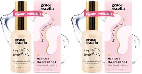 Image of grace & stella Award Winning Hyaluronic Acid Serum (50ml /1.7 fl oz) Hydrating Hyaluronic Acid Serum, Acido Hialuronico for Women, Remove Fine Lines, Wrinkles, Anti Aging - Vegan Skincare (Pack of 2)