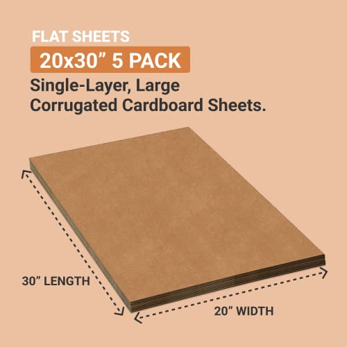 Image of Box USA Corrugated Cardboard Sheets 20 inch x 30 inch (5 Pack) Large Card Board for Layer Separation Packaging Mailing Shipping Packing, and Protecting Products from Forklift Damage - 5 Pack