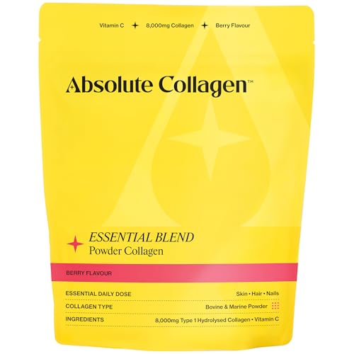 Image of Absolute Collagen Essential Blend Halal Powder Collagen | Berry Flavour | 8000mg Collagen (5000mg Bovine & 3000mg Marine) | 60mg Vitamin C | Supports Hair, Nail & Skin Health | 4 Week Supply