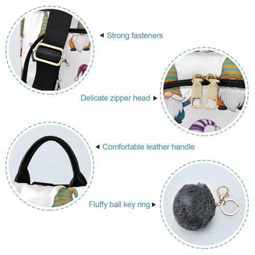 Mochila antirrobo de rayas para mujer Gnomes con pompón 6