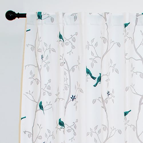 Image of Tranquebar Curtain Co. Window Curtains 6 Feet, 60-65% Room Darkening, Blue Bird Print, Cotton Curtains for Window, Cotton Curtains 6 Feet Long Set of 2, BackTab Loops, Design Yori (183 cm) - Set of 2