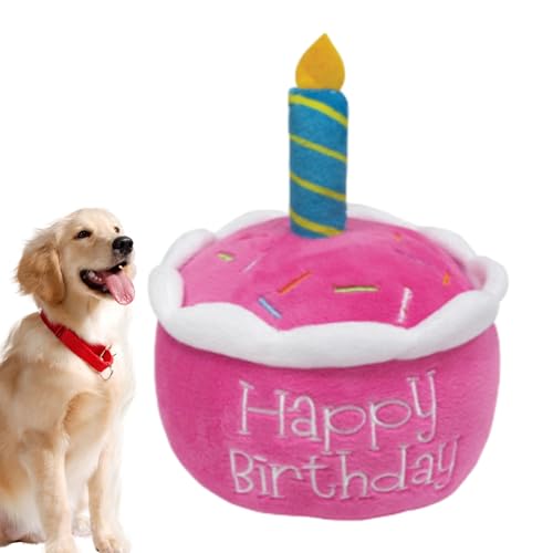 Ceolup Gefülltes Geburtstagskuchen-Hundespielzeug, Hunde-Geburtstags-Plüschtier,Schönes Plüschhut-Kuchen-Haustierspielzeug - Junge Mädchen Hund Geburtstagsgeschenk, Welpe Kuchen Welpe Cupcake Plüsch