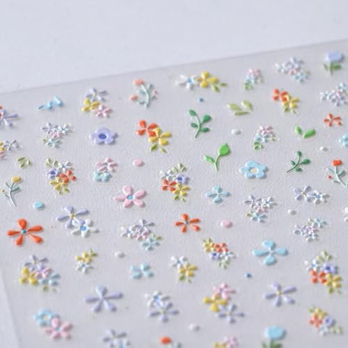 Image of Flower Nail Stickers Colorful Nail Decals for Nail Art Design 5D Embossed Self Adhesive Nail Art Stickers Charm Floral Supplies Accessories for Women Nails Manicure Decoration