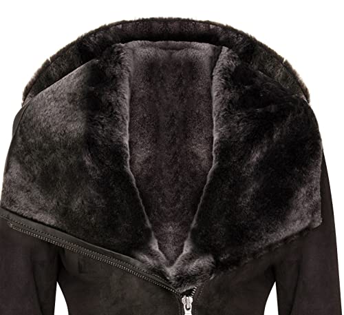 Ladies Hooded Shearling Sheepskin Merino Suede Leather Coat4