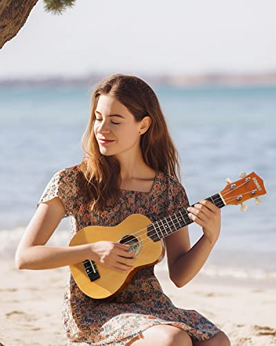 Image of Donner Soprano Ukulele for Beginners 21 Inch Ukelele Starter Bundle Kit with Free Online Lessons Bag Strap String Tuner Picks Cloth Ukalalee Yukalalee (Natural)