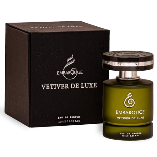 EMBAROUGE Vetiver de Luxe | Eau de Parfum | Fresh Woody Vetiver | Fragrance for Men | 3.4 Fl. Oz./100 ml