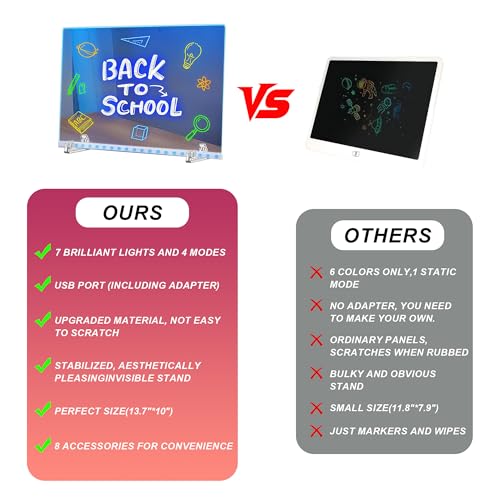 LED Note Board with 7-Color Light Modes, 13.7"X10" 7 Colors Acrylic Dry Erase Boards with Light, Include Adapter, Hanging Chain, Led Drawing Board for Kids Christmas & Birthday Gifts for Girls Boys - Image 3