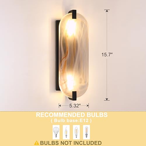 Image of 15.7 inch Red Oval Glass Bathroom Modern Wall Sconce Fixture for Bedroom Hallway Bedside 2 Pack 2 Light Black Wall Sconce