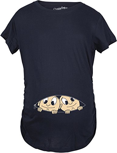 Crazy Dog T-Shirts Maternity Peeking Twins T Shirt Cute New Baby Announcement Reveal Pregnancy Tee (Navy) - L #TOP1