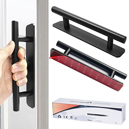 shuokang 2 Stück Selbstklebende Möbelgriffe, Aluminium Schrankgriffe, Schubladengriffe, Türgriffe, Ohne Bohren Griff für Kleiderschrank, Küche, Schiebetür, Balkontür (148mm, Schwarz ) Cover