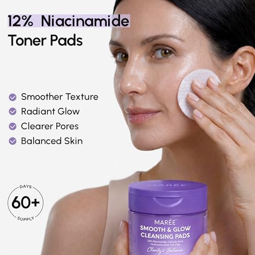 Image of MAREE Niacinamide Toner Pads for Face - Exfoliating Pads with 12% Niacinamide, Salicylic Acid, Hyaluronic Acid & Tea Tree - Zero Pore, Uneven Skin Tone, Acne Clearing Facial Pads - Glow Up Device