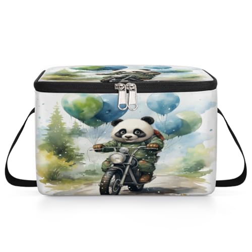 GzLeyigou Panda On Motorcycle Lunch Bags for Women Men 9 Cans, Hot & Cold Food Delivery Bag Insulated Grocery Bag Insulated Lunch Box Panda Cooler Bag for Office Work Picnic Beach