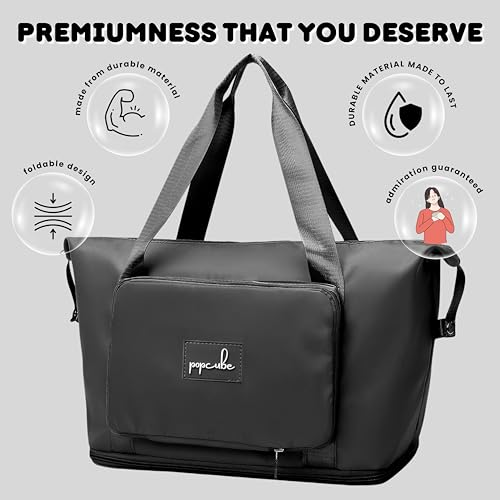 Image of Premium Foldable Duffle Bag for Travel for Women-Folding Bags for Travelling-Travel Bag for Women-Multipurpose Foldable Bags for Travelling. (Style 1, Black)