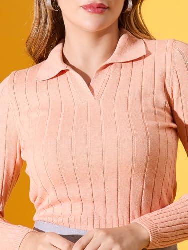 Image of 98 Degree North Women Ribbed Collar Neck Pullover-G1154-BROWN