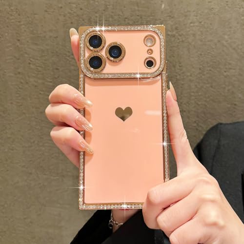 Urarssa for iPhone 17 Pro Case Rectangle Bling Glitter Diamond Pink - image 3