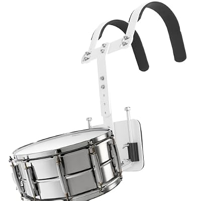 Adjustable Snare Drum Carrier with White Back Frame and Shoulder Strap Marching Band Drum Harness for Easy Assembly and Percussion Accessories