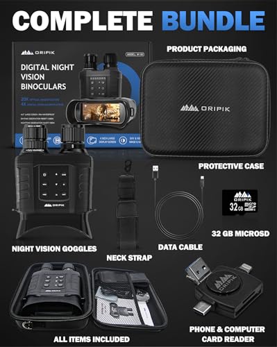 Night Vision Goggles - Digital Infrared Binoculars, Day & Night Vision Imaging Camera Binoculars for Adults, 20X Optical & 4X Digital Zoom, 4" Display Screen, 32G SD Card