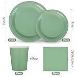 Whaline 100Pcs Sage Green Tableware Set Wedding Disposable Dinnerware Set 50Pcs Paper Plates 25Pcs Napkin 25Pcs Cups for Wedding Birthday Bride Shower Party Supplies Table Decorations - Image 2