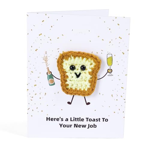 MSEHKM Handmade 3D Crochet Toast New Job Card - Funny Congratulations Card