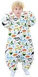 Chilsuessy Baby Ganzjahres Kinderschlafsack mit Füssen 2.5 Tog,Kleinkind Winter Schlafsack mit abnehmbar Ärmel 100% Baumwolle, Dinosaurier/ 2.5Tog, XXL/Baby Höhe 110-130cm