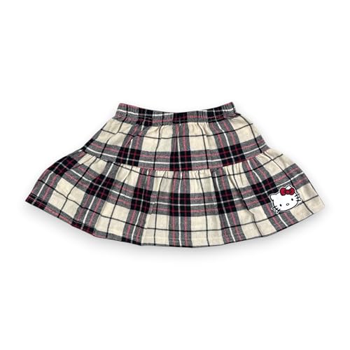 Image of Hello Kitty Girls 2-Piece Outfit Set, Long Sleeve Fleece Sweatshirt and Plaid Flannel Skirt, Fall Winter Clothing - Beige Plaid 3T