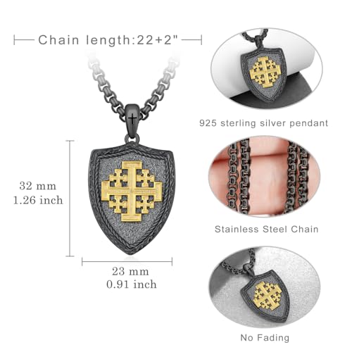 Jerusalem Cross Necklace 925 Sterling Silver Cross Pendent Necklace Religious Jewelry Gifts for Men4