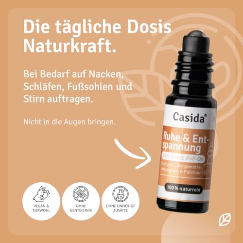Casida Roll-On 'Ruhe & Entspannung' - Anti-Stress Duft Roll-on für Körper, Geist und Seele - Duftöl, Aromaöl, Ätherisches Öl für die Aromapflege unterwegs - 10 ml