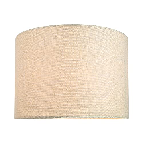 Contemporary and Sleek 10 Inch Cream Linen Fabric Drum Lamp Shade 60w Maximum | 25cm Diameter | for Table Lamp or Pendant by Happy Homewares