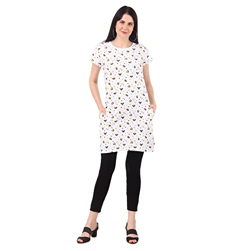 Image of Stories.Label Women Cotton Long T-Shirt Dress in Knee Length with Side Pockets Include Plus Sizes (Size S -5XL)